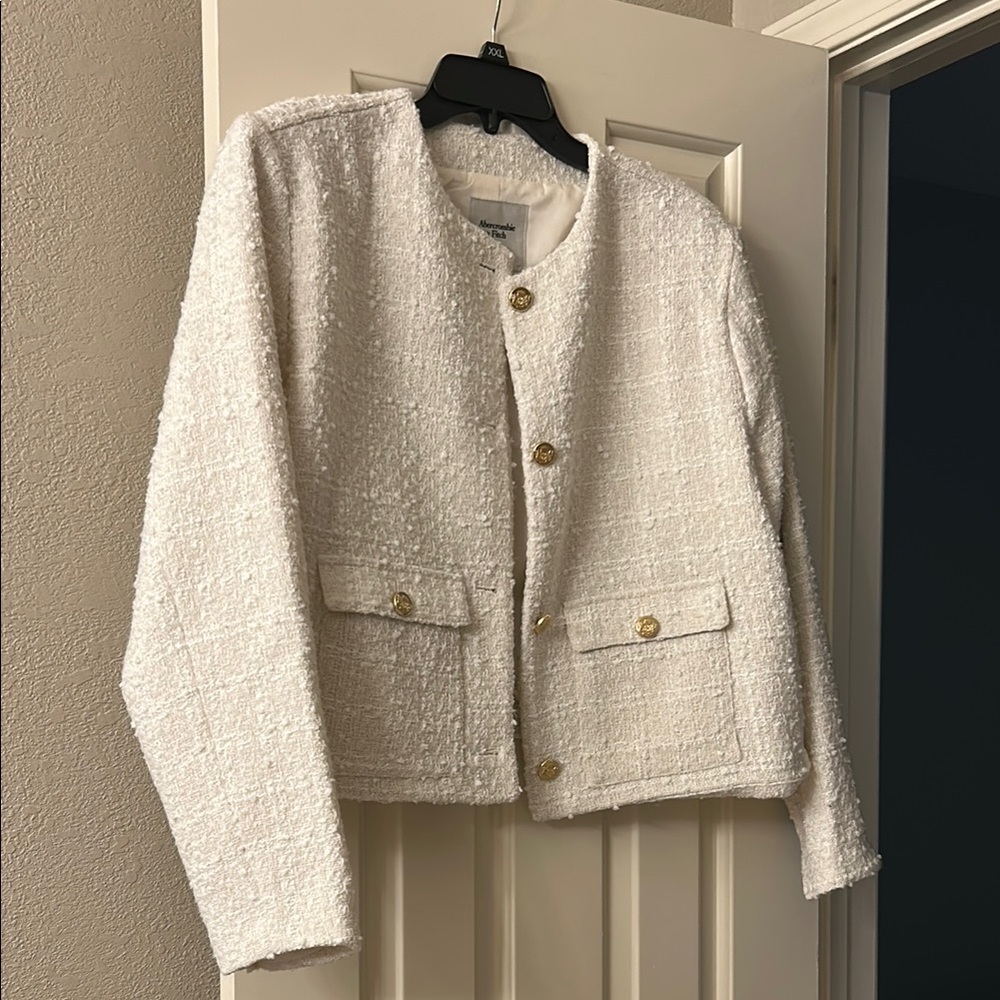 Abercrombie & Fitch Collarless Tweed Jacket - Size XL
